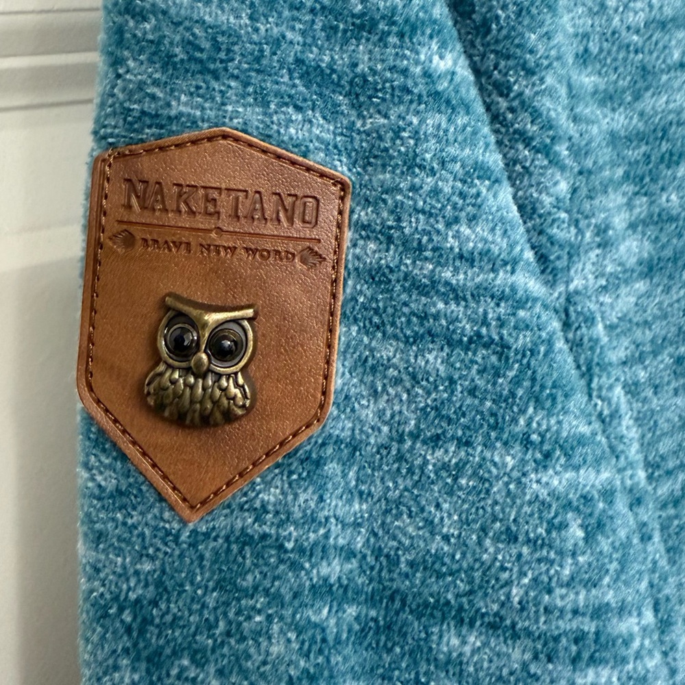 Naketano Hoodie Teal Brave New Word Owl Women’s Large - Picture 6 of 11
